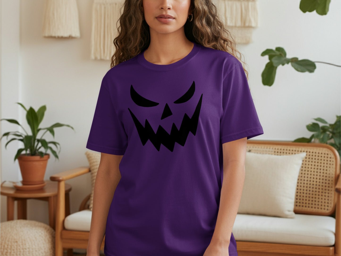 Spooky Jack-O-Lantern Face Purple Halloween Shirt product