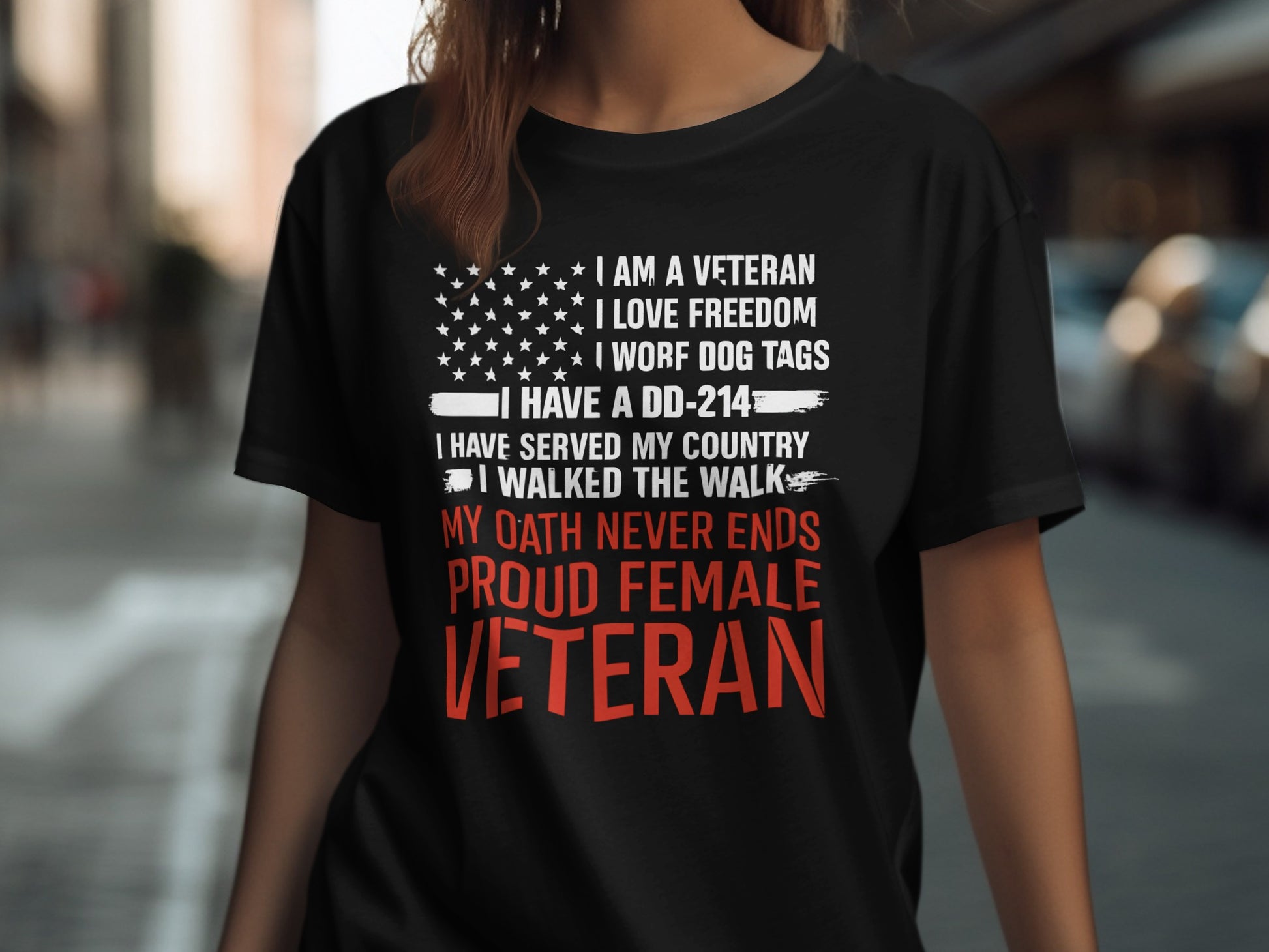Proud Female Veteran Patriotic Graphic Tee