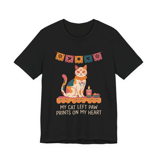 My Cat Left Paw Prints On My Heart | Day of the Dead Cat T-Shirt