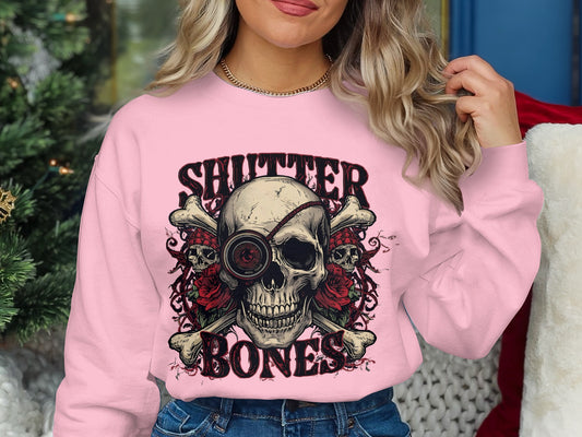 Shutter Bones Skull Design Pink Sweater product