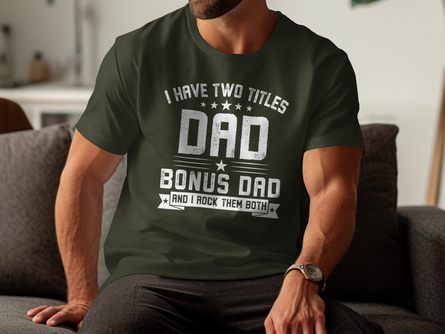 Dad bonus dad I rock them both t-shirt on a man sitting.