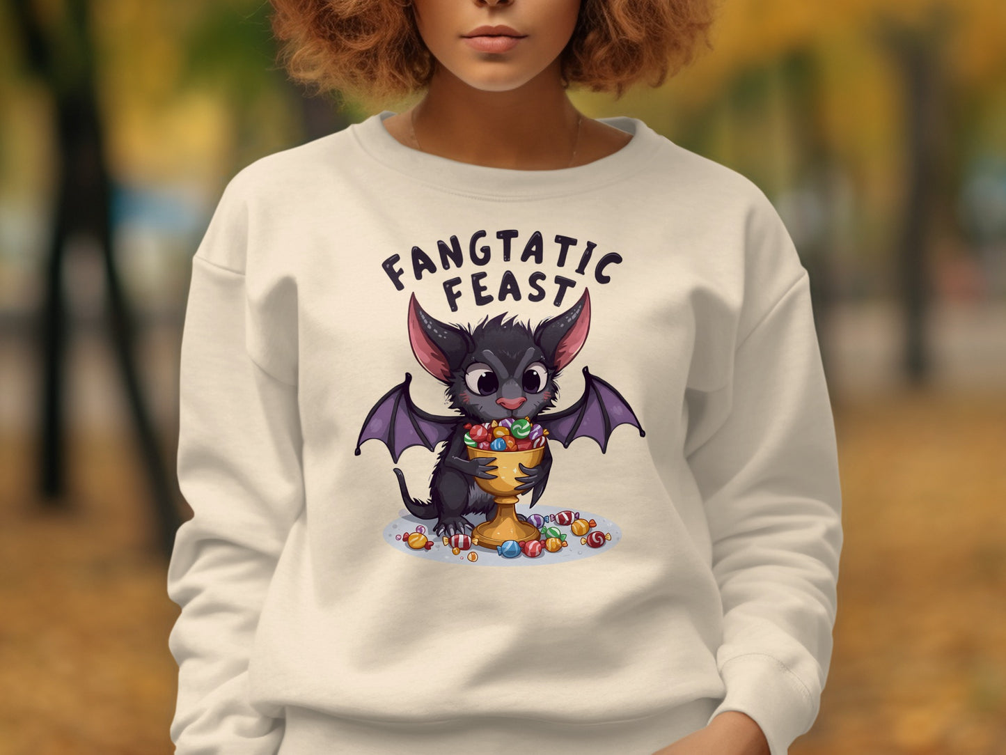 Fangtatic Feast Bat Eating Candy Women Sweatshirt product