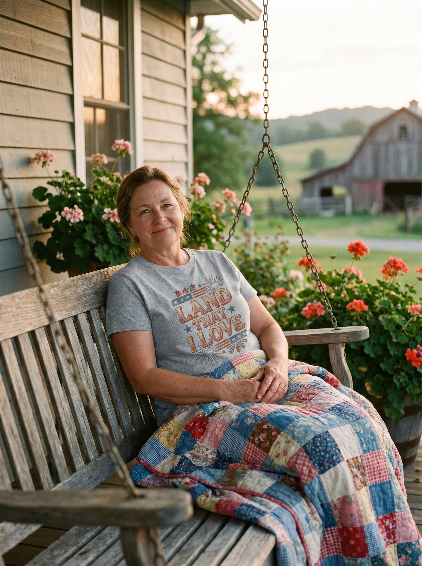 Lifestyle photo of woman wearing Land That I Love - Heritage Americana T-Shirt