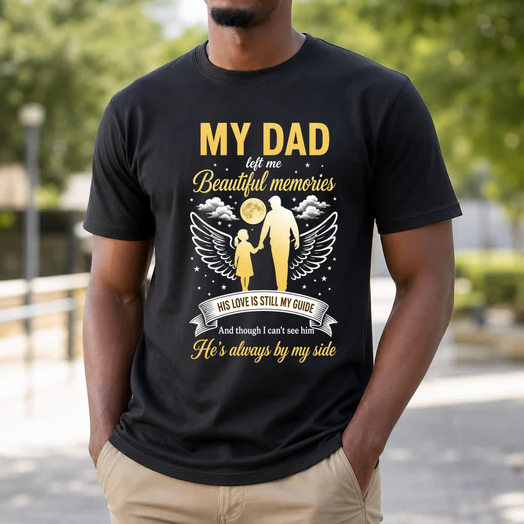 Dad's Eternal Guide Memorial T-Shirt – black model lifestyle