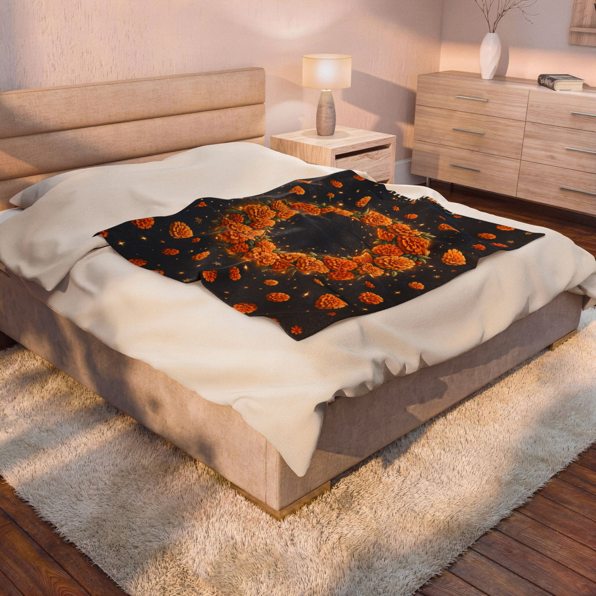 In Memory | Midnight Marigold Wreath Velveteen Plush Blanket