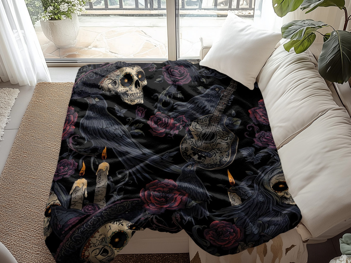 Gothic Skull and Candle Design Throw Blanket product