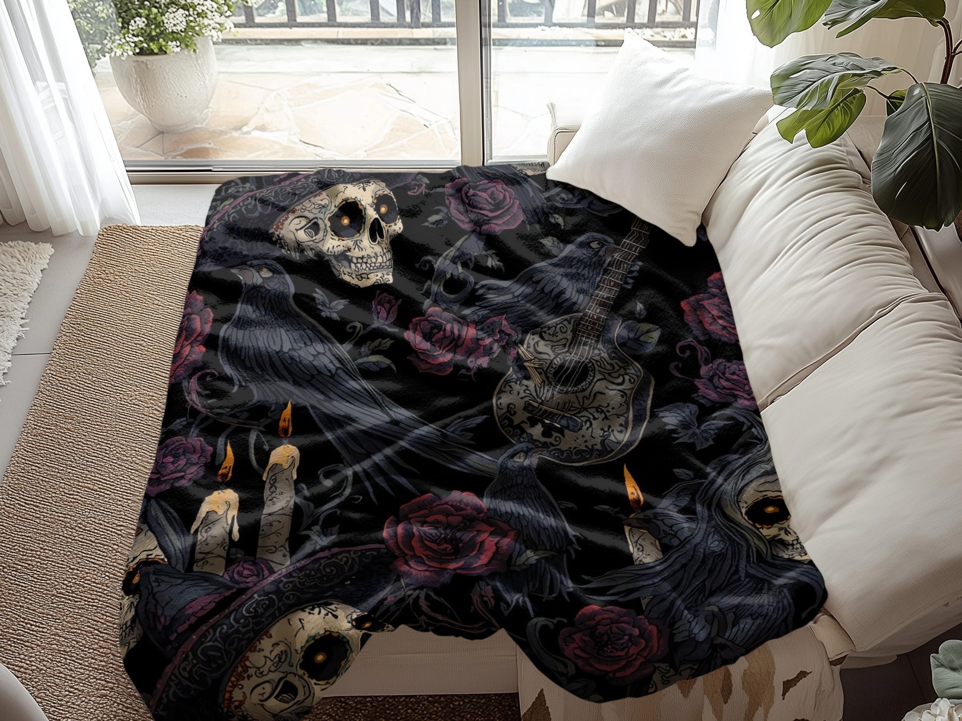 Gothic Skull and Candle Design Throw Blanket product