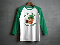 St. Patrick's Day Lucky Charm Long Sleeve T-Shirts, Leprechaun Pint Of Stout Tee, Funny Irish Beer Lover Gift, Celebration Apparel