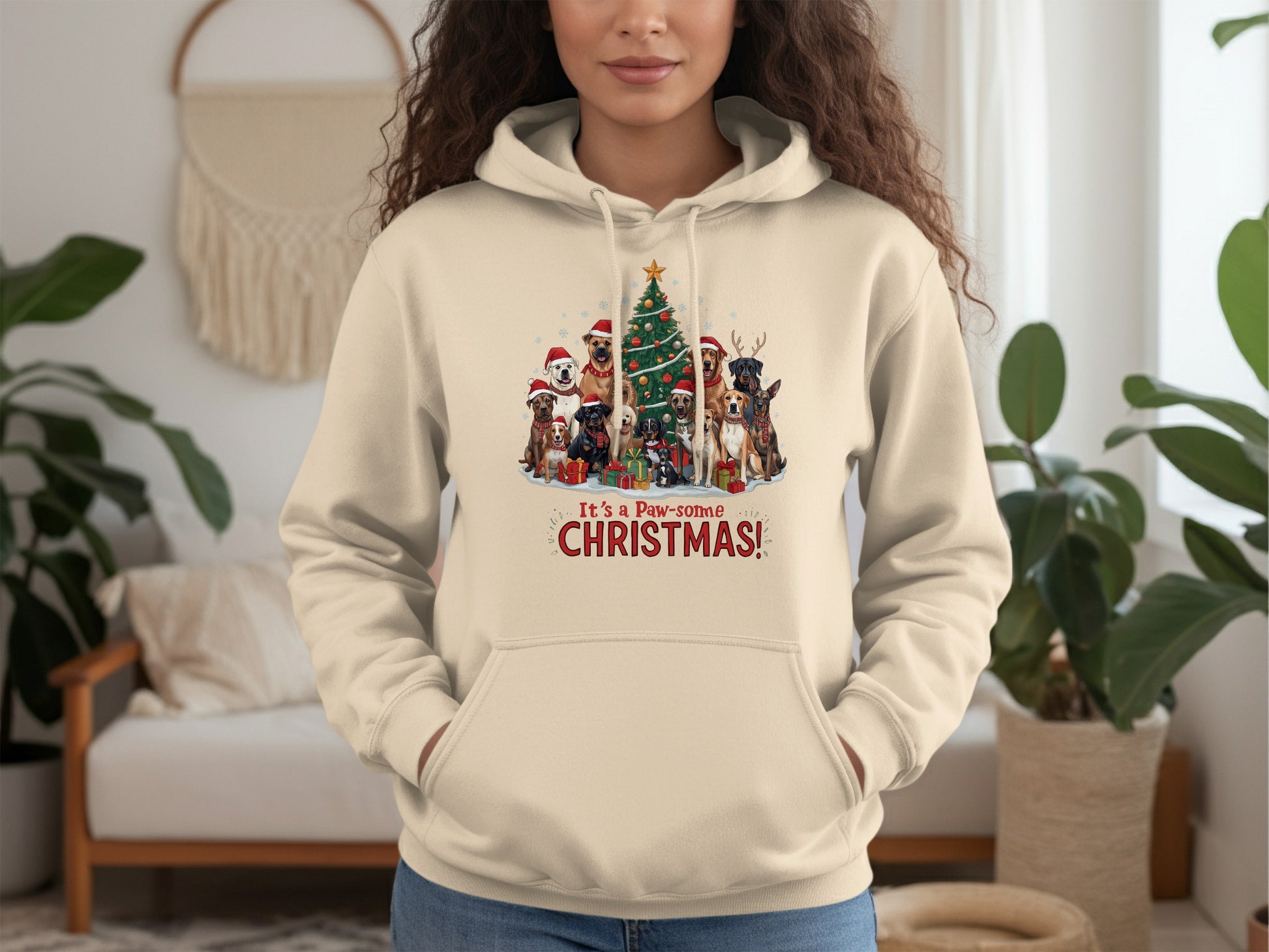 It's a Paw-some Christmas Hoodie with Festive Dogs