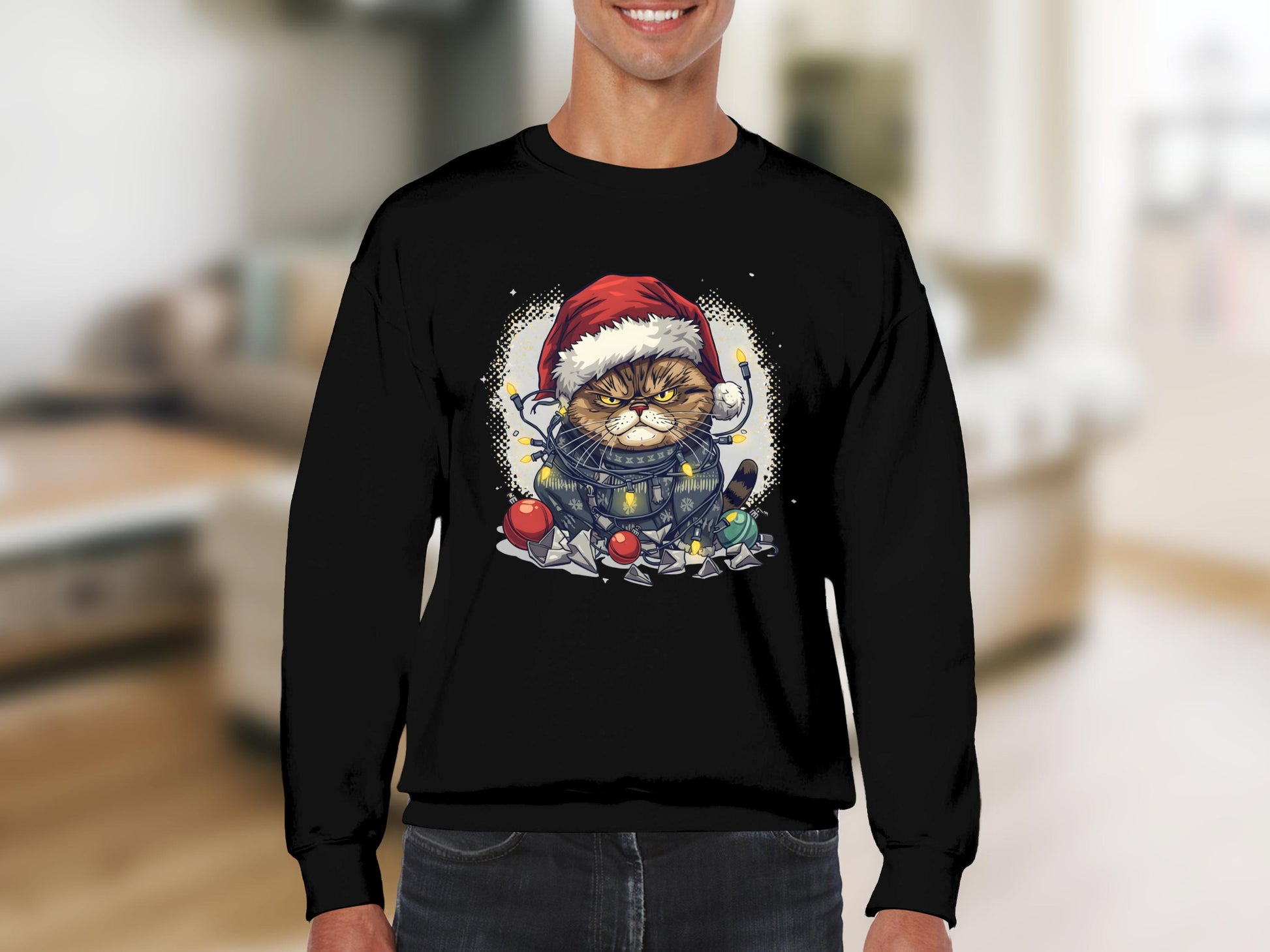 Grumpy Cat in Santa Hat Holding Lights Christmas Product