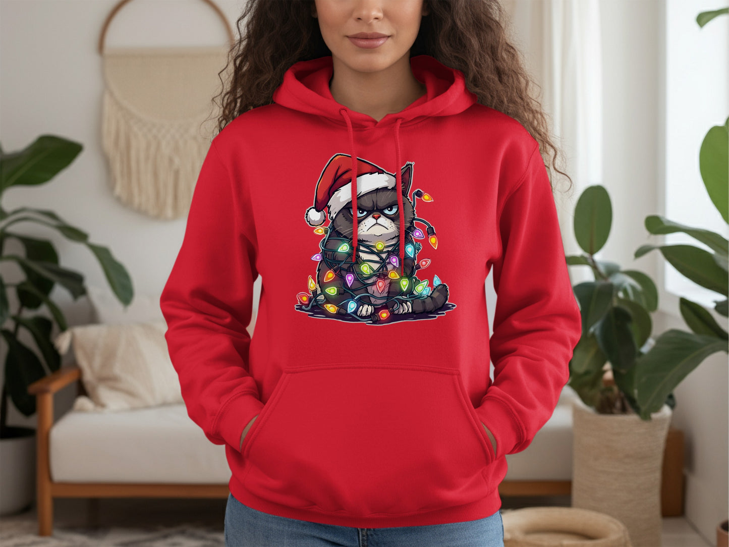 Festive Grumpy Cat Christmas Lights Hoodie