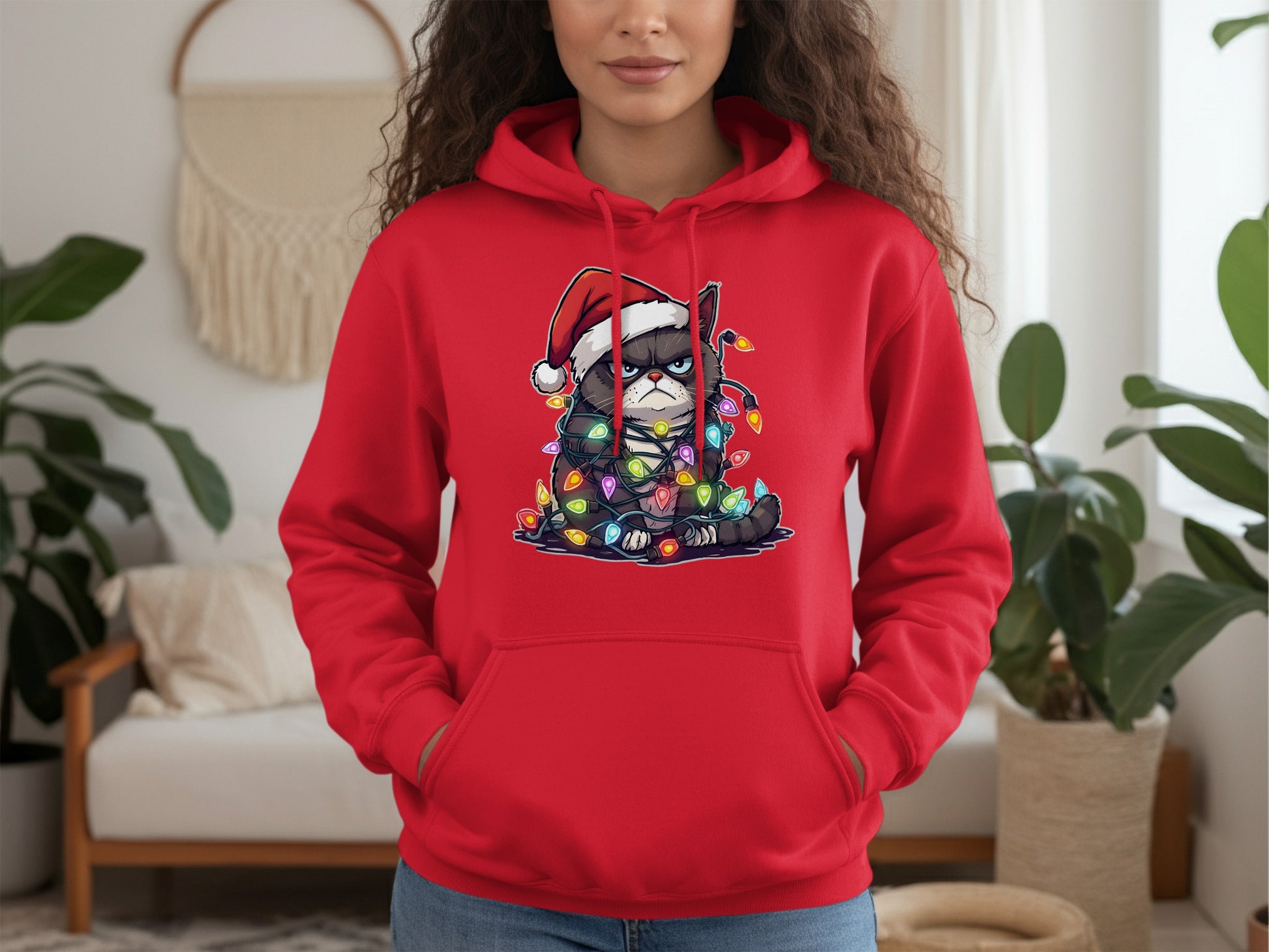 Festive Grumpy Cat Christmas Lights Hoodie