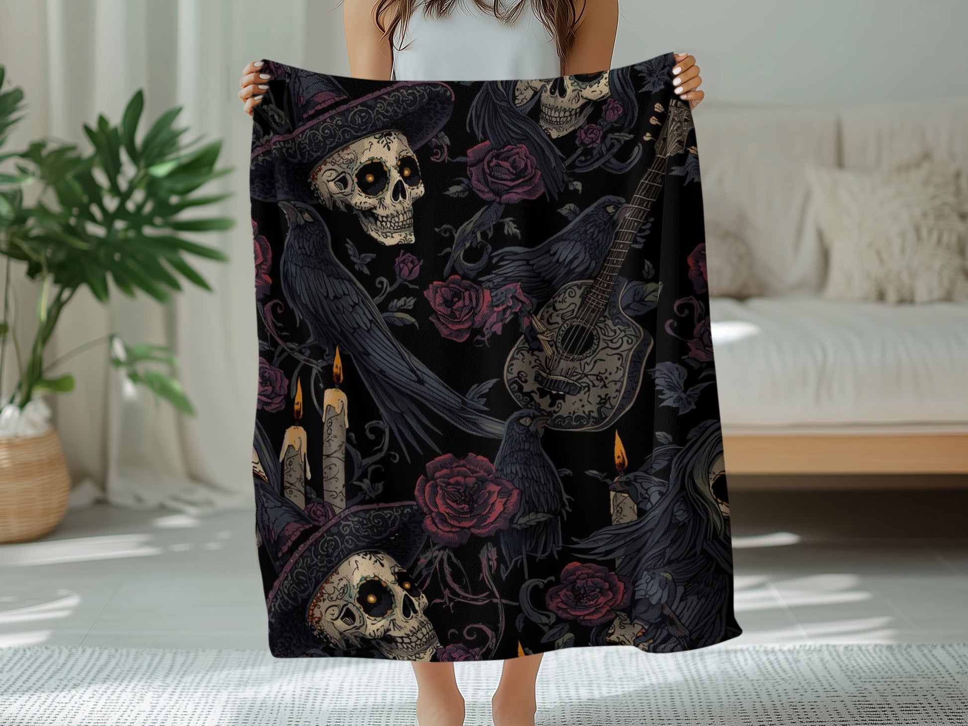 Intricate Skull and Guitar Themed Tapestry Blanket product