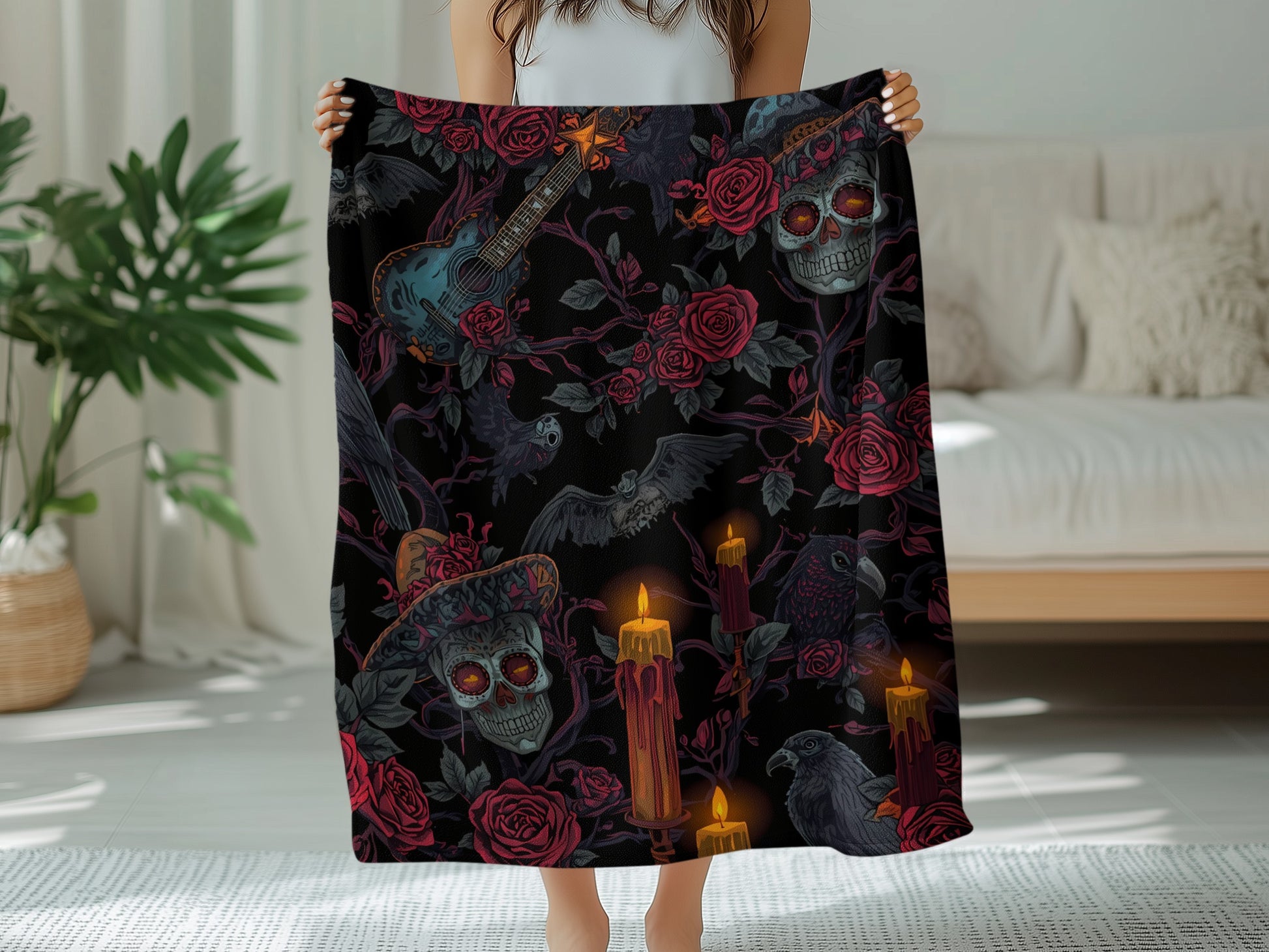 Skull and Roses Gothic Blanket Throw product