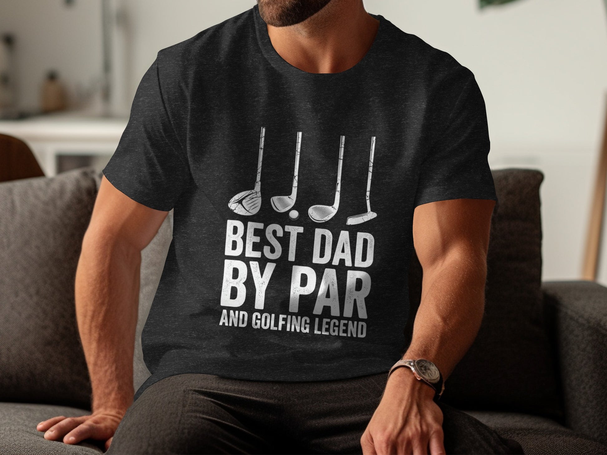 Dad and golfing legend t-shirt with golf club graphics.
