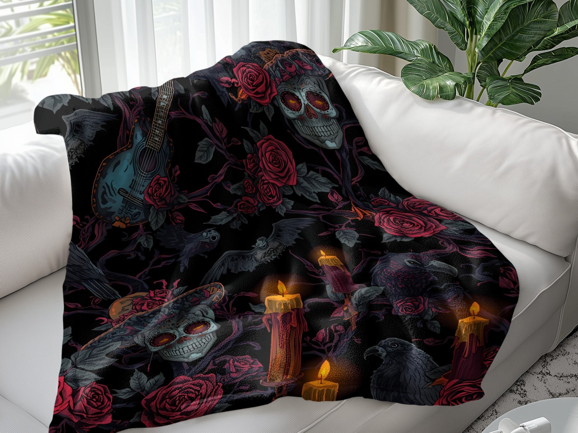 Gothic Skull and Roses Design Cozy Blanket product type