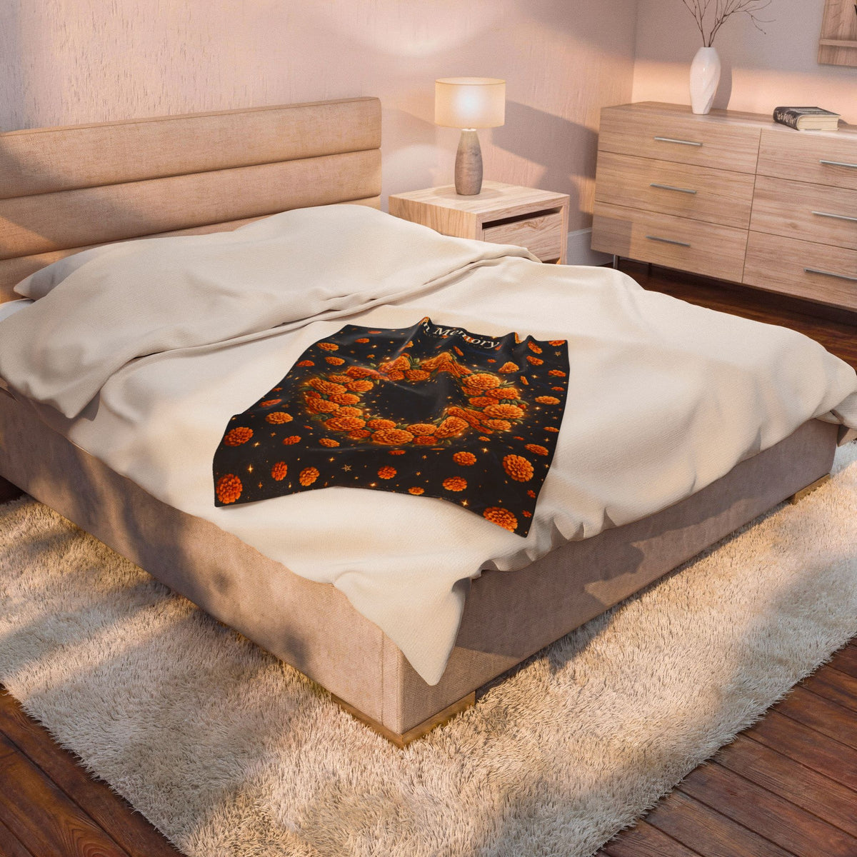 In Memory | Midnight Marigold Wreath Velveteen Plush Blanket