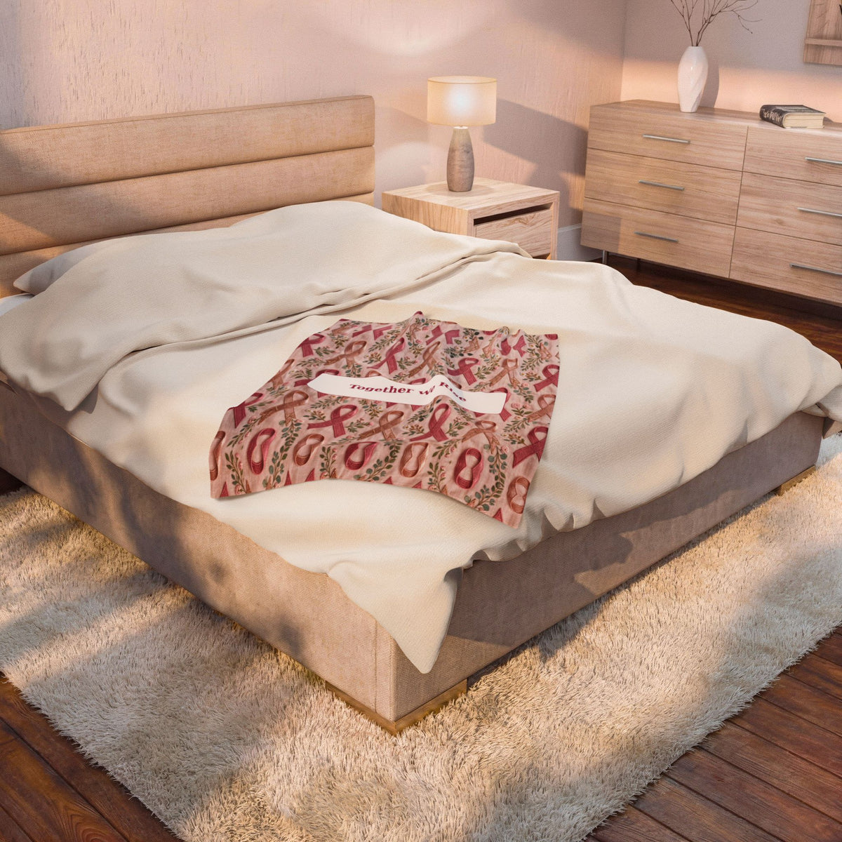 Together We Rise | Pink Ribbon Velveteen Plush Blanket