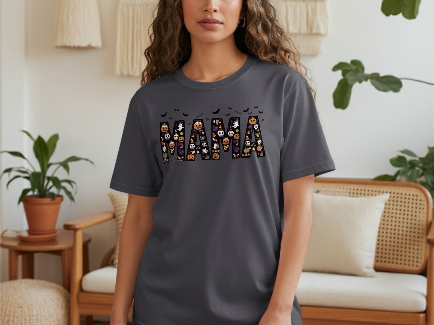 Halloween Themed Mama Graphic Grey Shirt product type