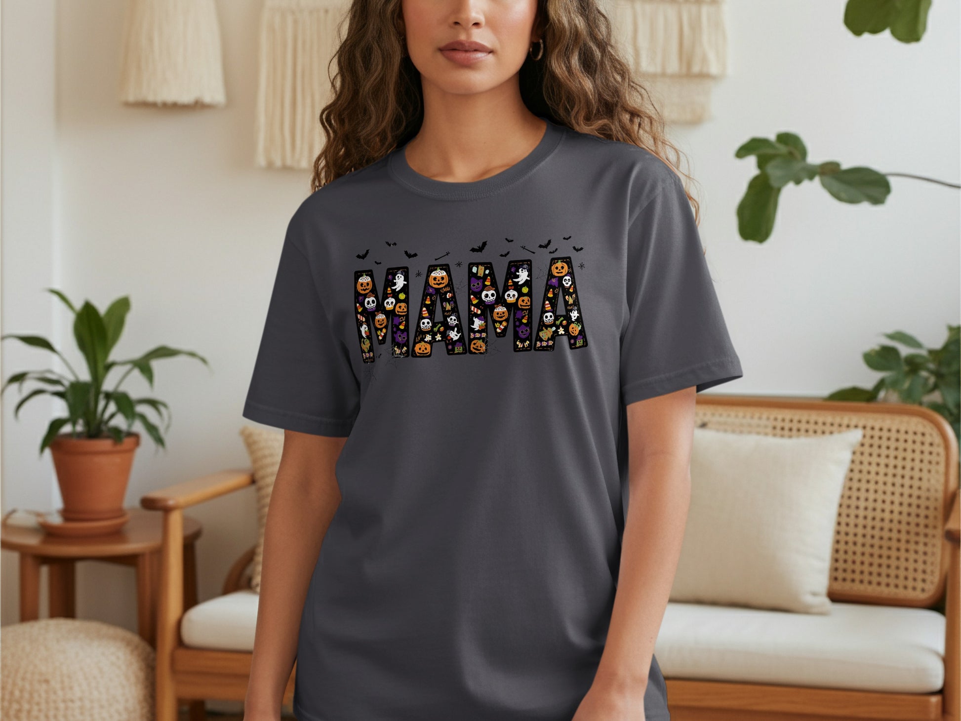 Halloween Themed Mama Graphic Grey Shirt product type