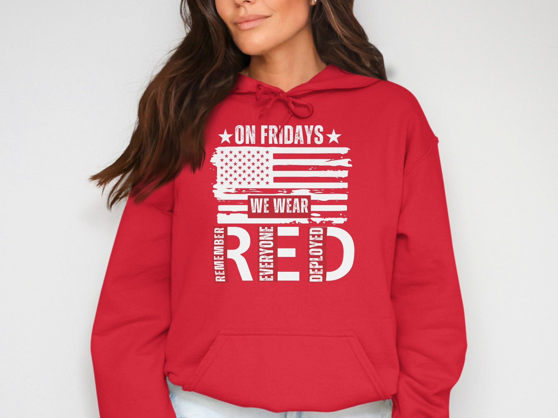 On Fridays We Wear RED American Flag Hoodie