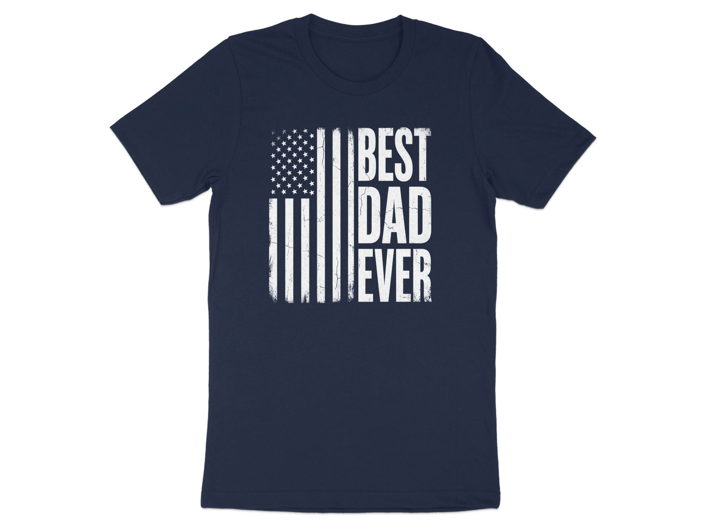 Navy t-shirt with distressed American flag and "BEST DAD EVER" text.
