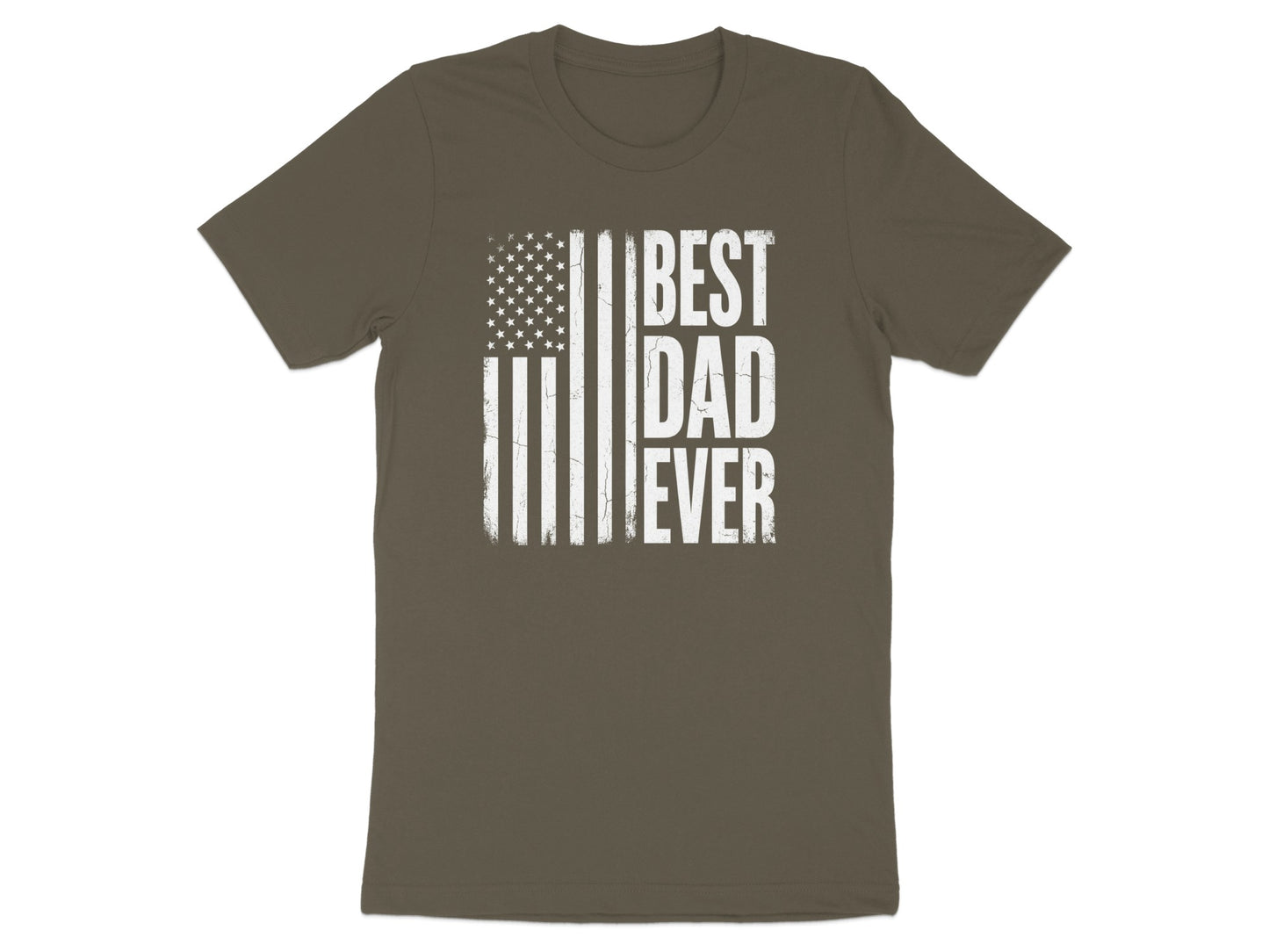Brown t-shirt with distressed American flag and "BEST DAD EVER" text.