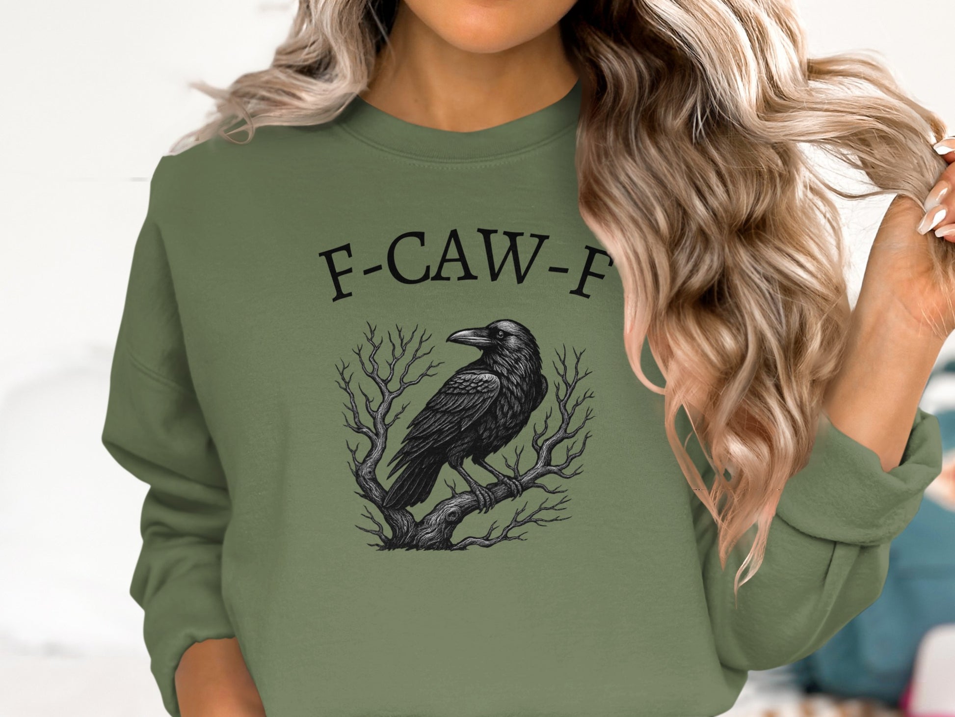F-CAW-F Crow Graphic Design Green Sweatshirt product