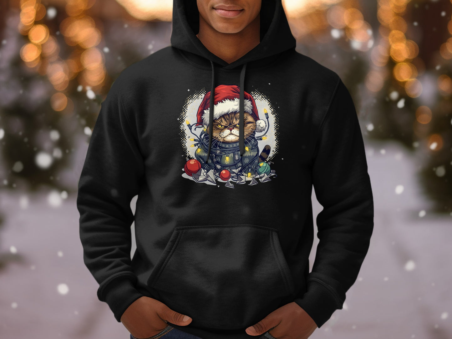 Festive Cat in Christmas Lights Graphic Hoodie
