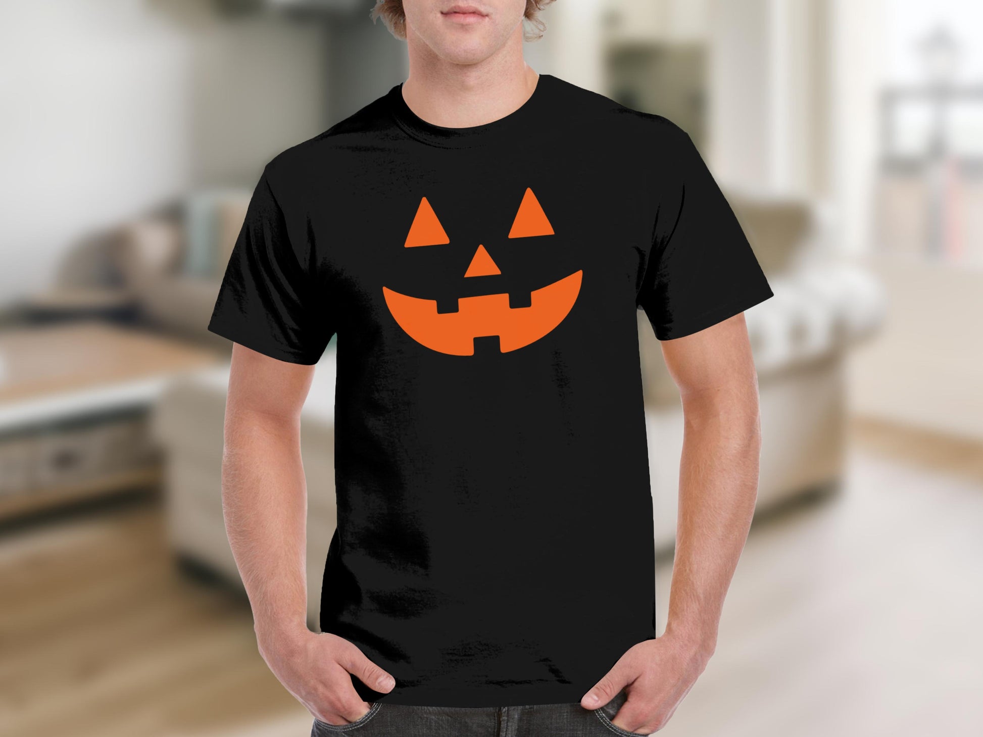 Black T-Shirt With Orange Pumpkin Face Design product