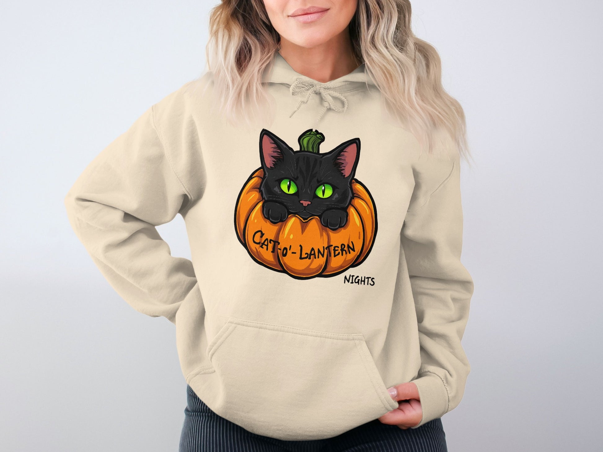 Cute Black Cat in Pumpkin Hoodie Halloween product type