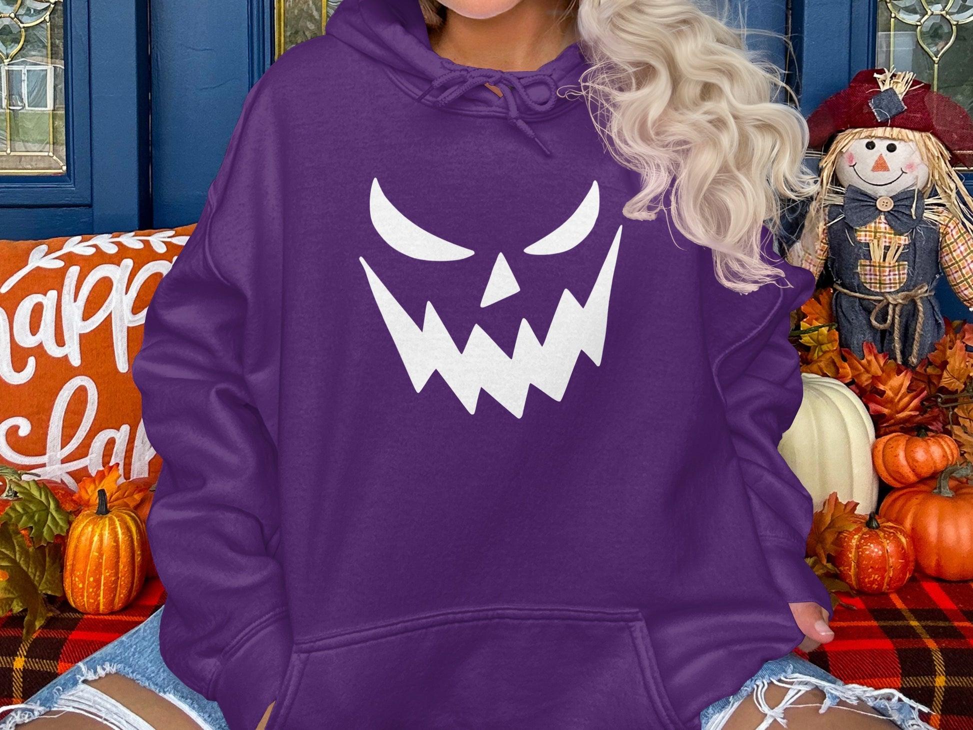 Halloween Pumpkin Face Print Purple Hoodie product