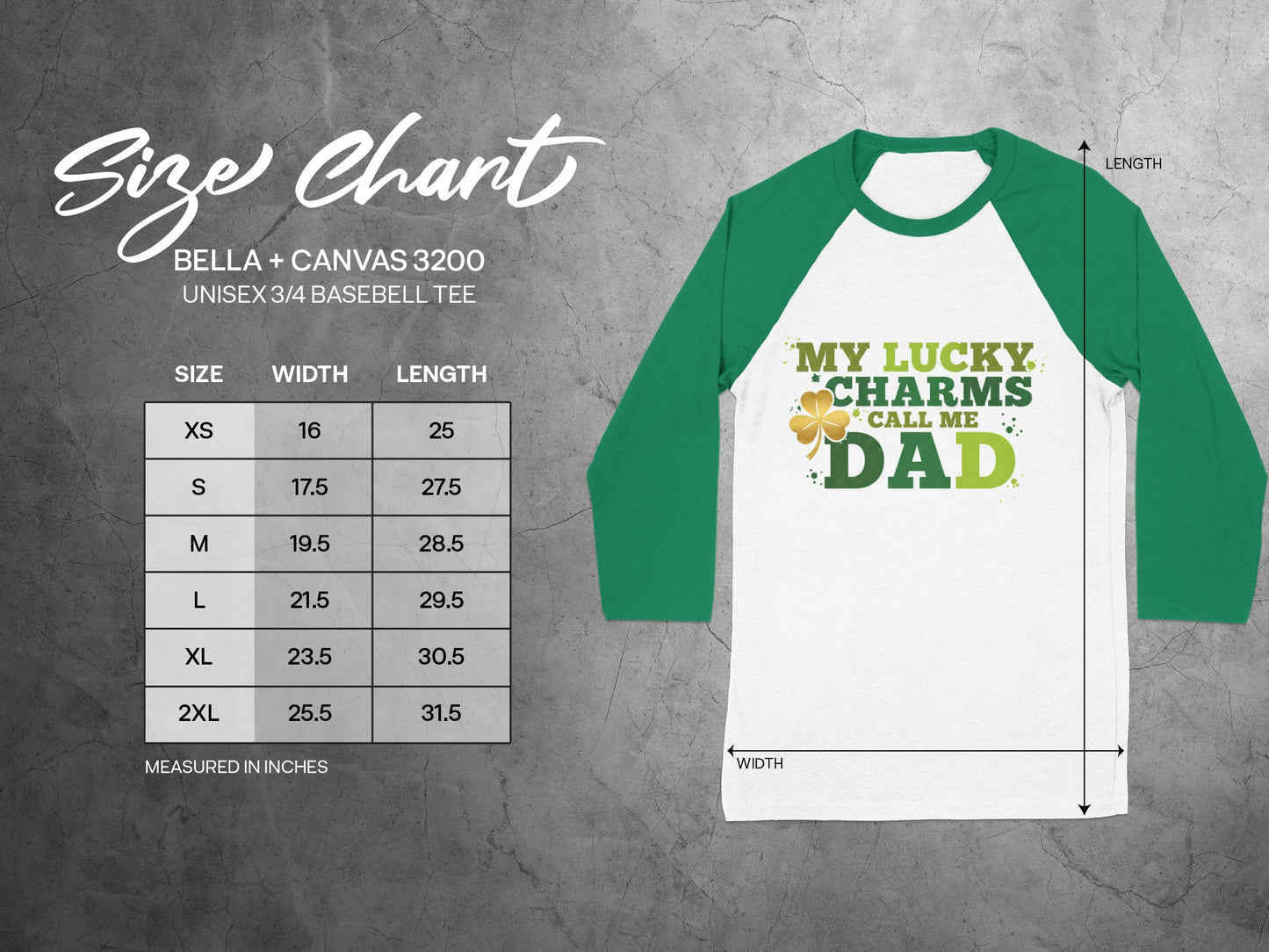 MY LUCKY CHARMS CALL ME DAD UNISEX 3/4 BASEBELL TEE product type
