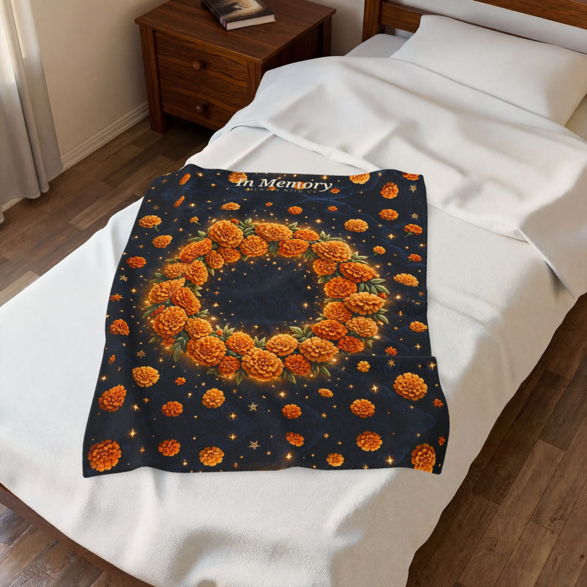 In Memory | Midnight Marigold Wreath Velveteen Plush Blanket