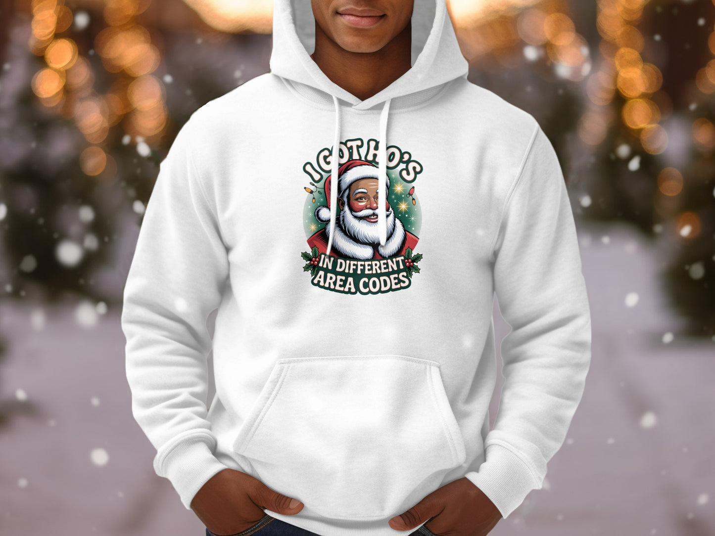 Jolly Santa Claus Graphic Hoodie White Holiday Apparel