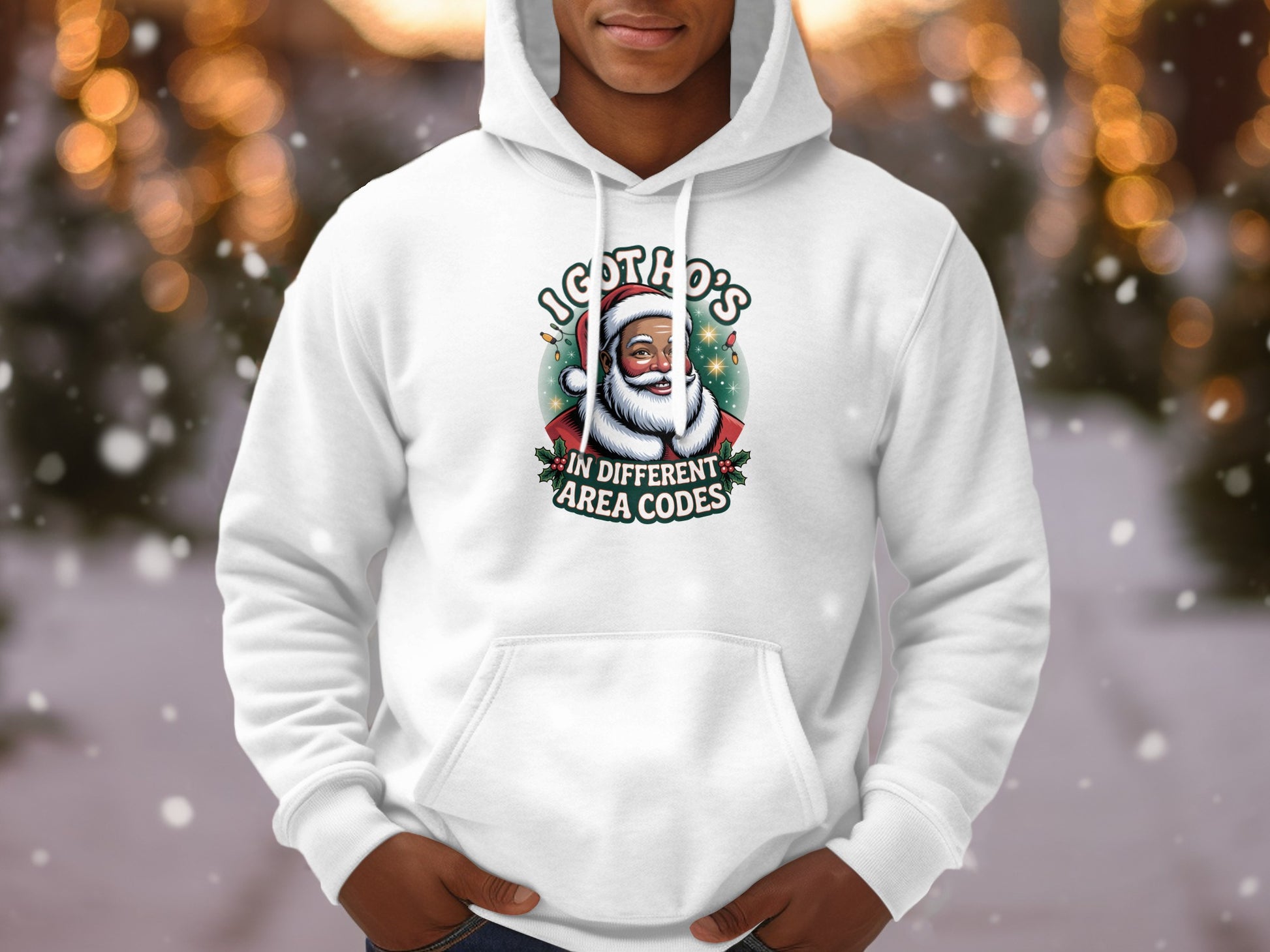Jolly Santa Claus Graphic Hoodie White Holiday Apparel