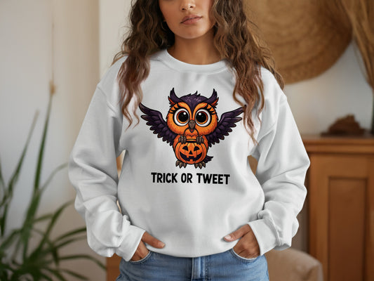 Cute Owl Trick or Tweet Halloween Sweatshirt product type