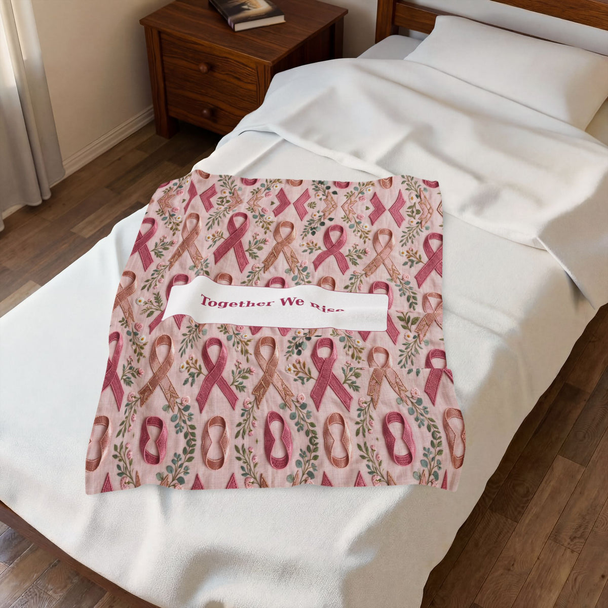 Together We Rise | Pink Ribbon Velveteen Plush Blanket