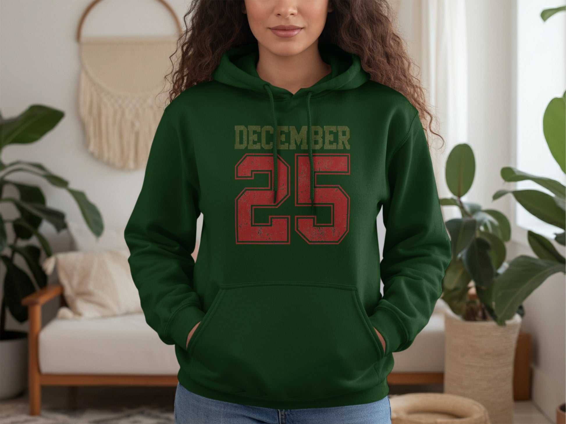 December 25 Green Hooded Sweatshirt for Christmas