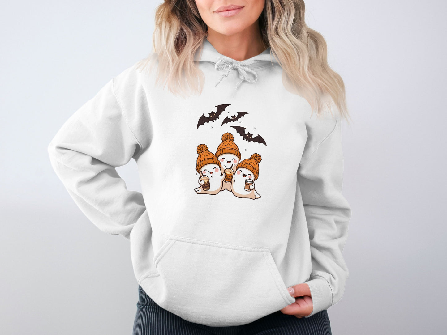 Cute Ghosts with Bats Graphic Hoodie product type