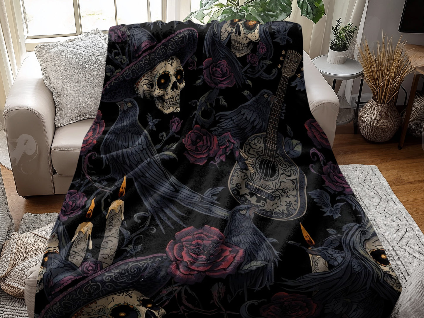 Gothic Skull and Roses Pattern Blanket product