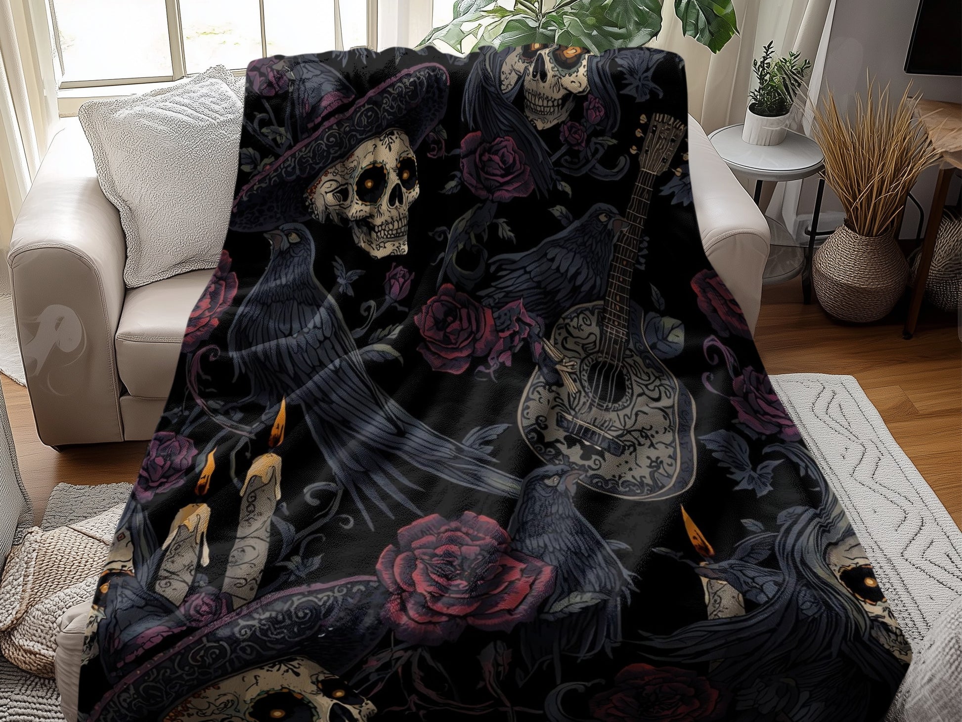 Gothic Skull and Roses Pattern Blanket product