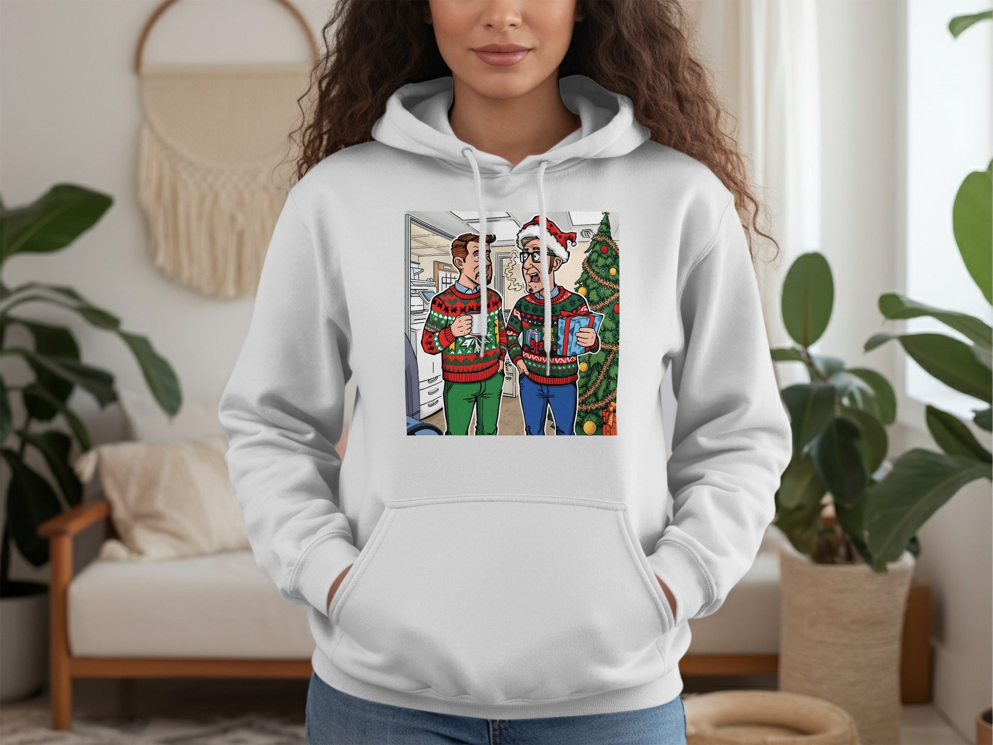 Festive Christmas Sweatshirt Featuring Funny Cartoon Scene
