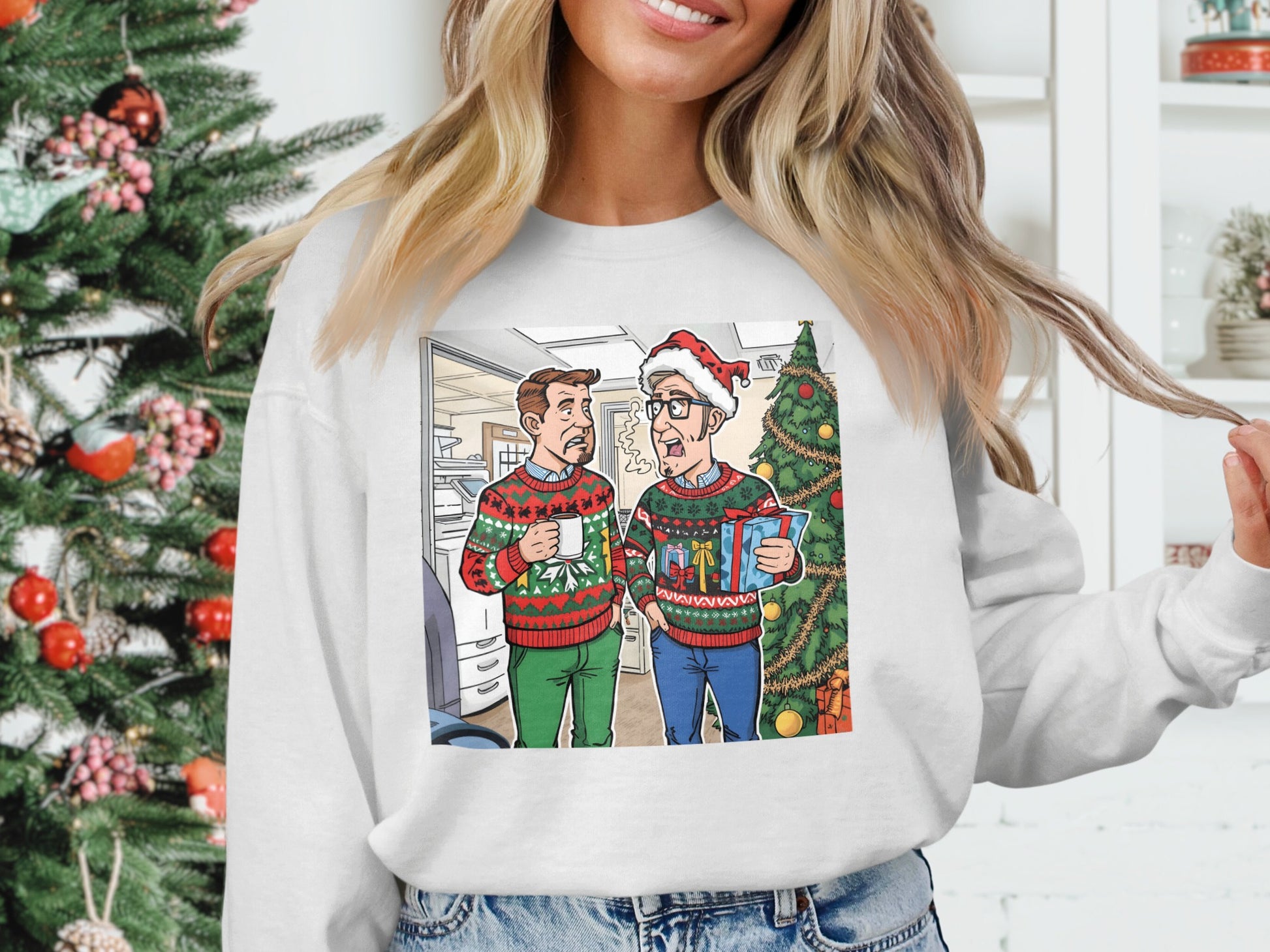 Funny Christmas Sweatshirt with Cartoon Print
