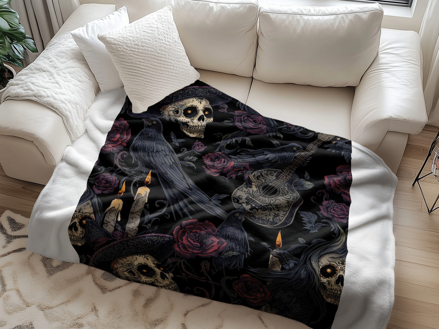 Gothic Skulls Roses and Candles Design Blanket product