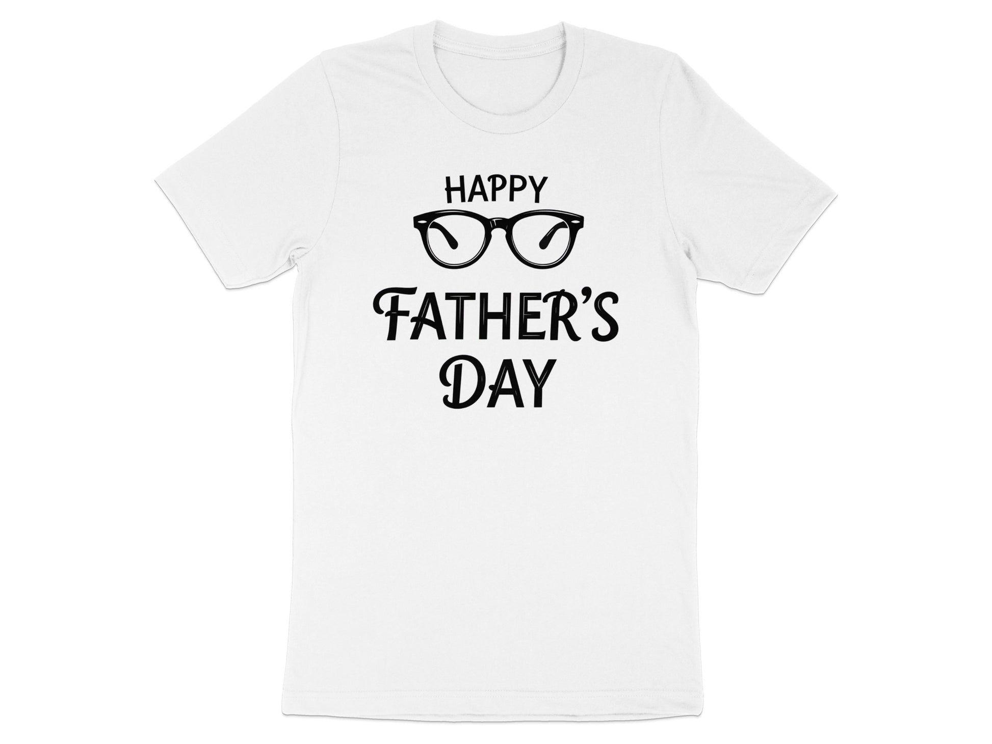 White t-shirt with "Happy Father's Day" and glasses graphic.
