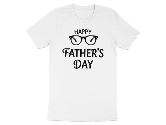 White t-shirt with "Happy Father's Day" and glasses graphic.
