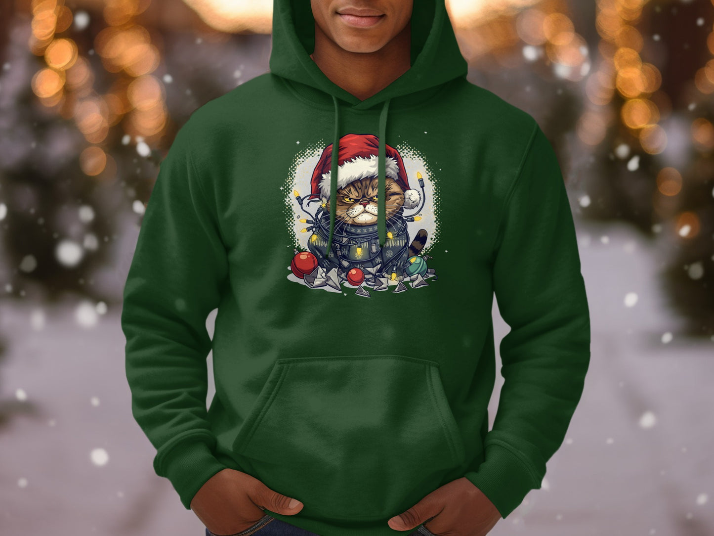 Grumpy Christmas Cat in Santa Hat Hoodie Holiday Apparel