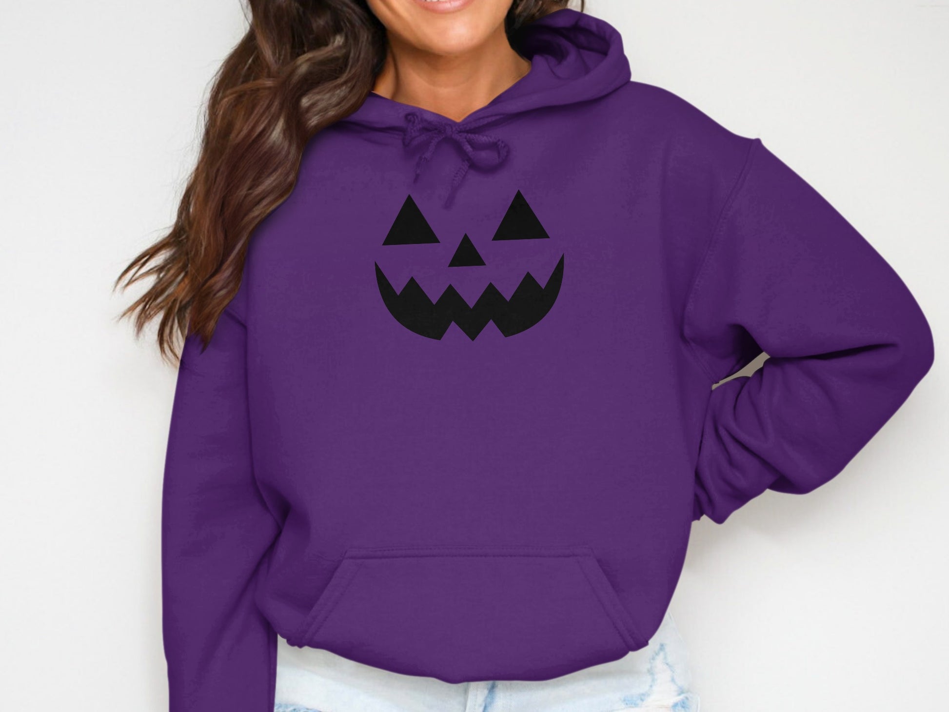 Halloween Purple Hoodie with Smiling Pumpkin product type