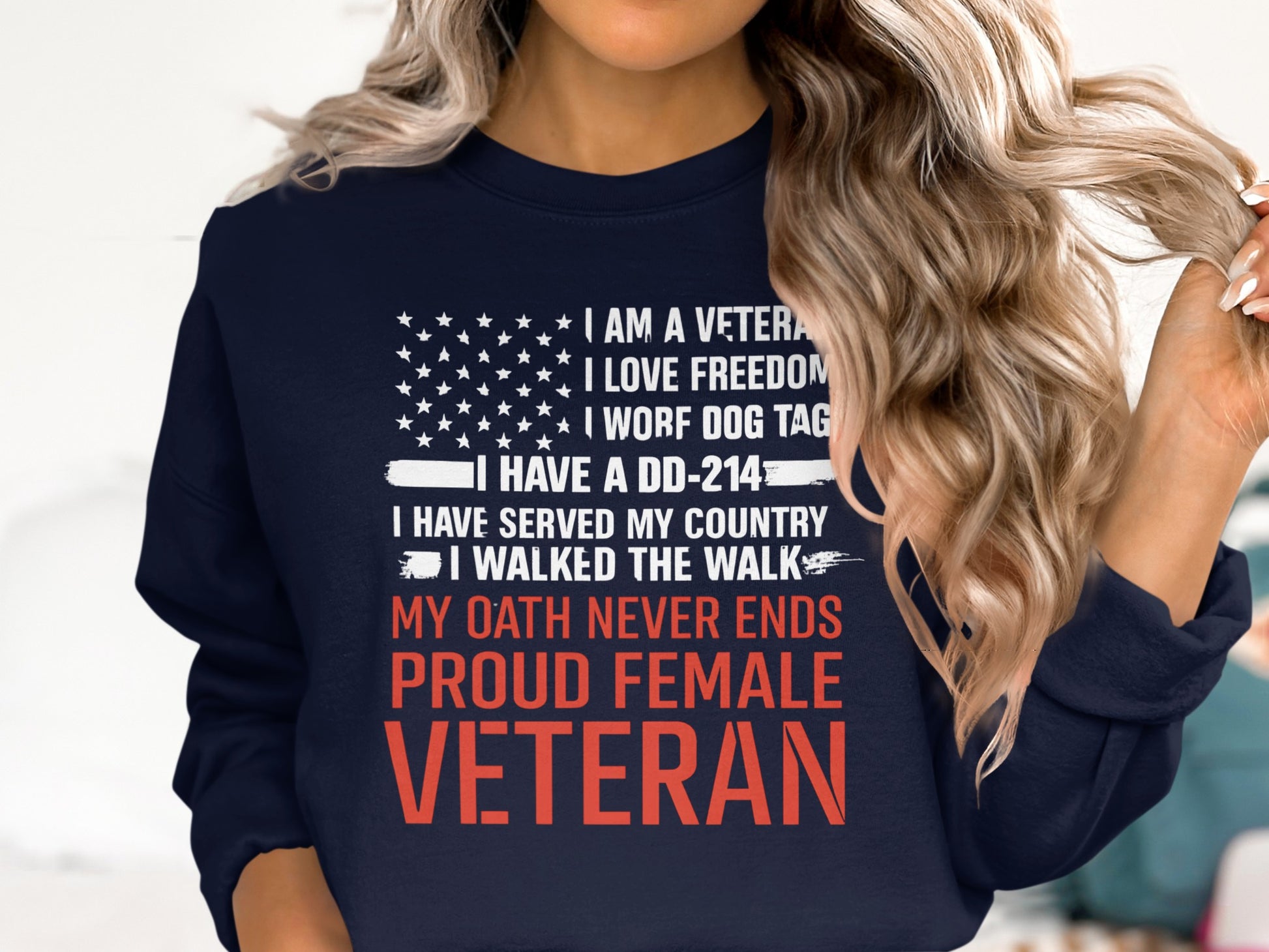 Proud Female Veteran Patriotic Graphic Sweatshirt